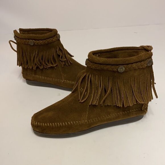 Minnetonka Hi-Top Zip Boot Dark Brown Suede Size 6 A2 - Picture 2 of 9